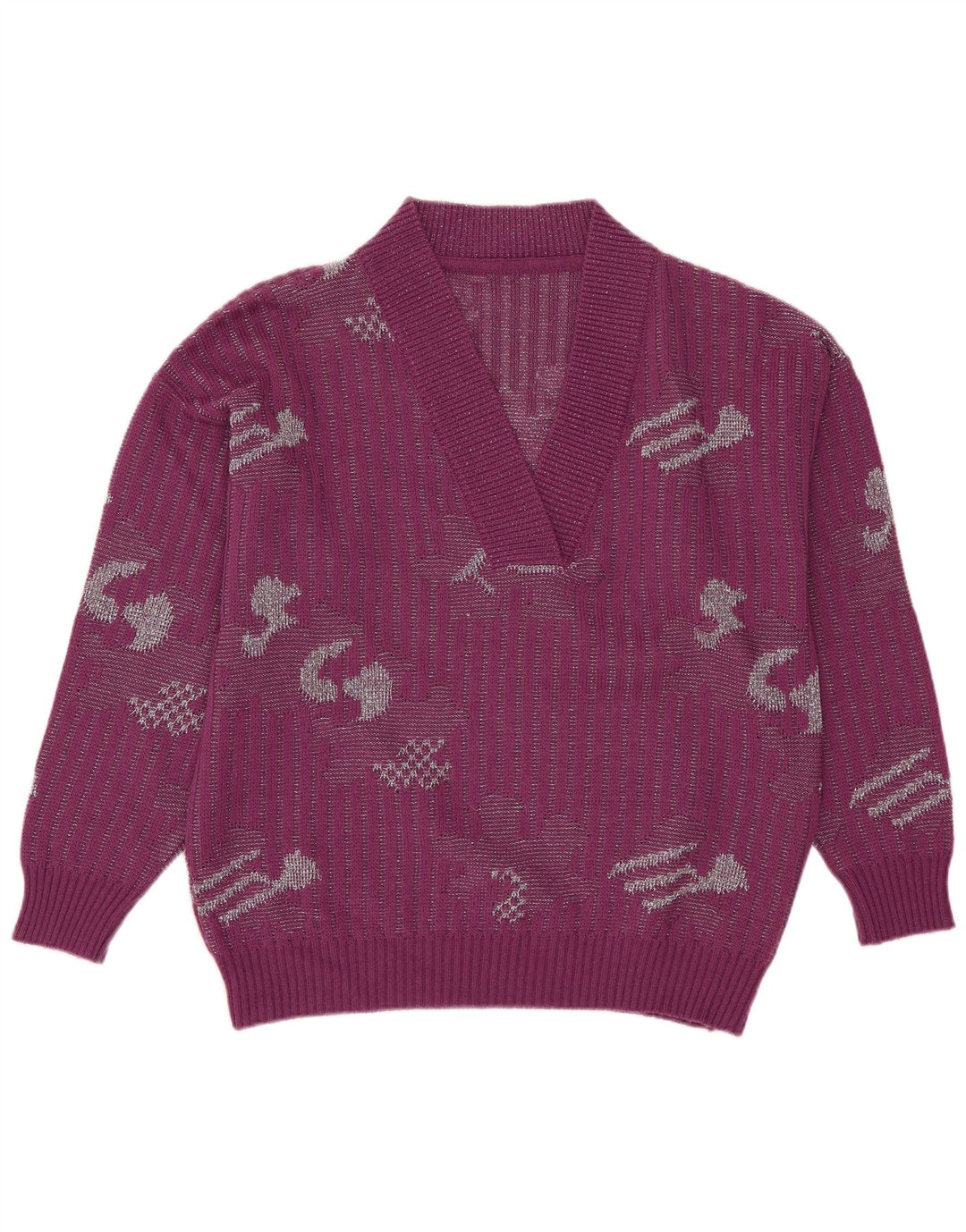 Suéter feminino vintage com decote em V IT 44 acrílico roxo médio