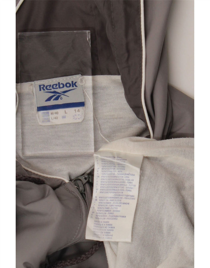 Jaqueta bomber com capuz feminina Reebok UK 14 grande cinza colorblock poliéster