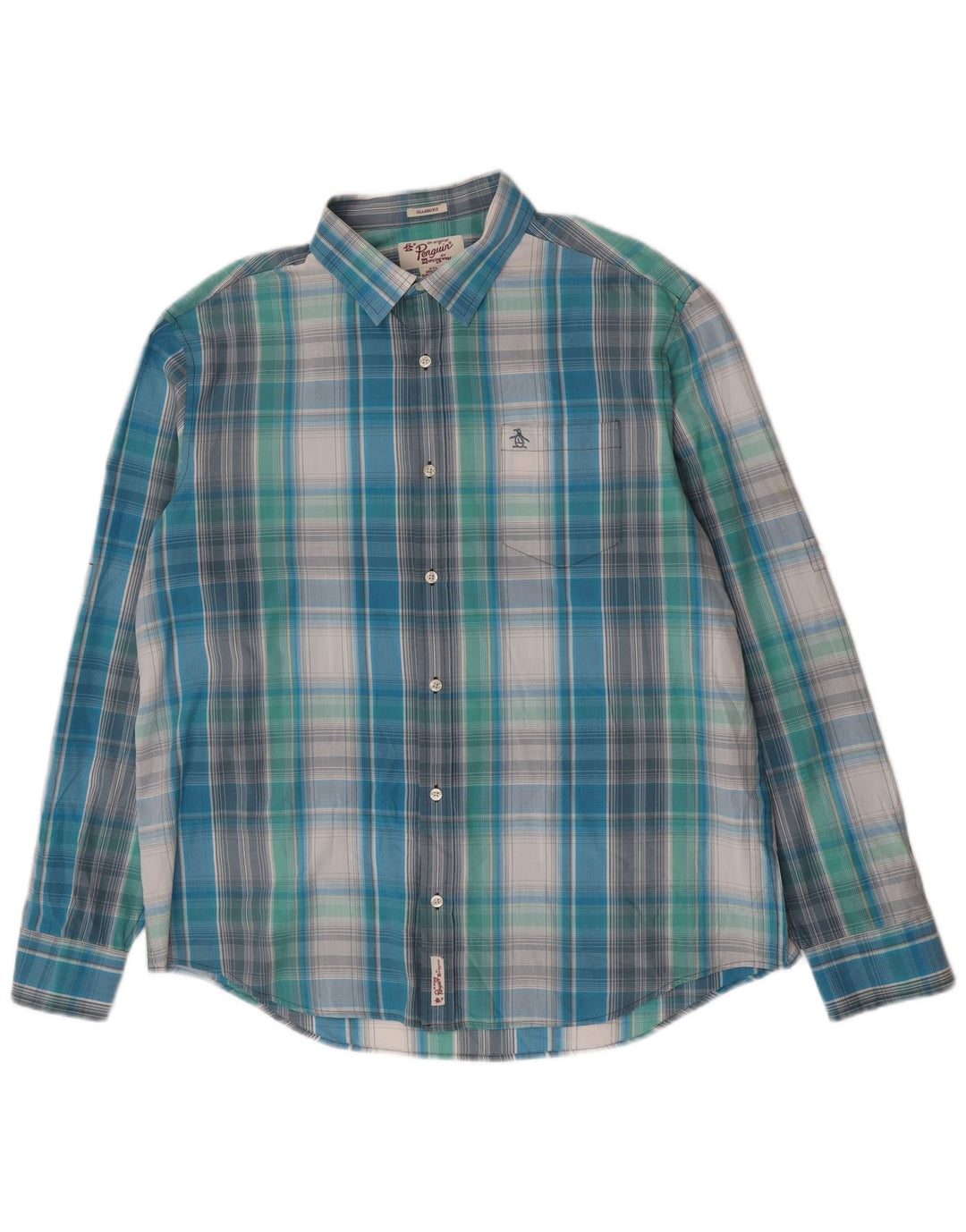 Camisa masculina clássica de ajuste Penguin 2XL xadrez azul