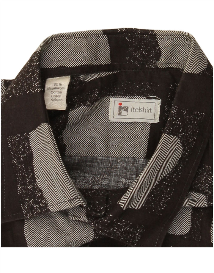Camisa masculina vintage algodão geométrico preto médio
