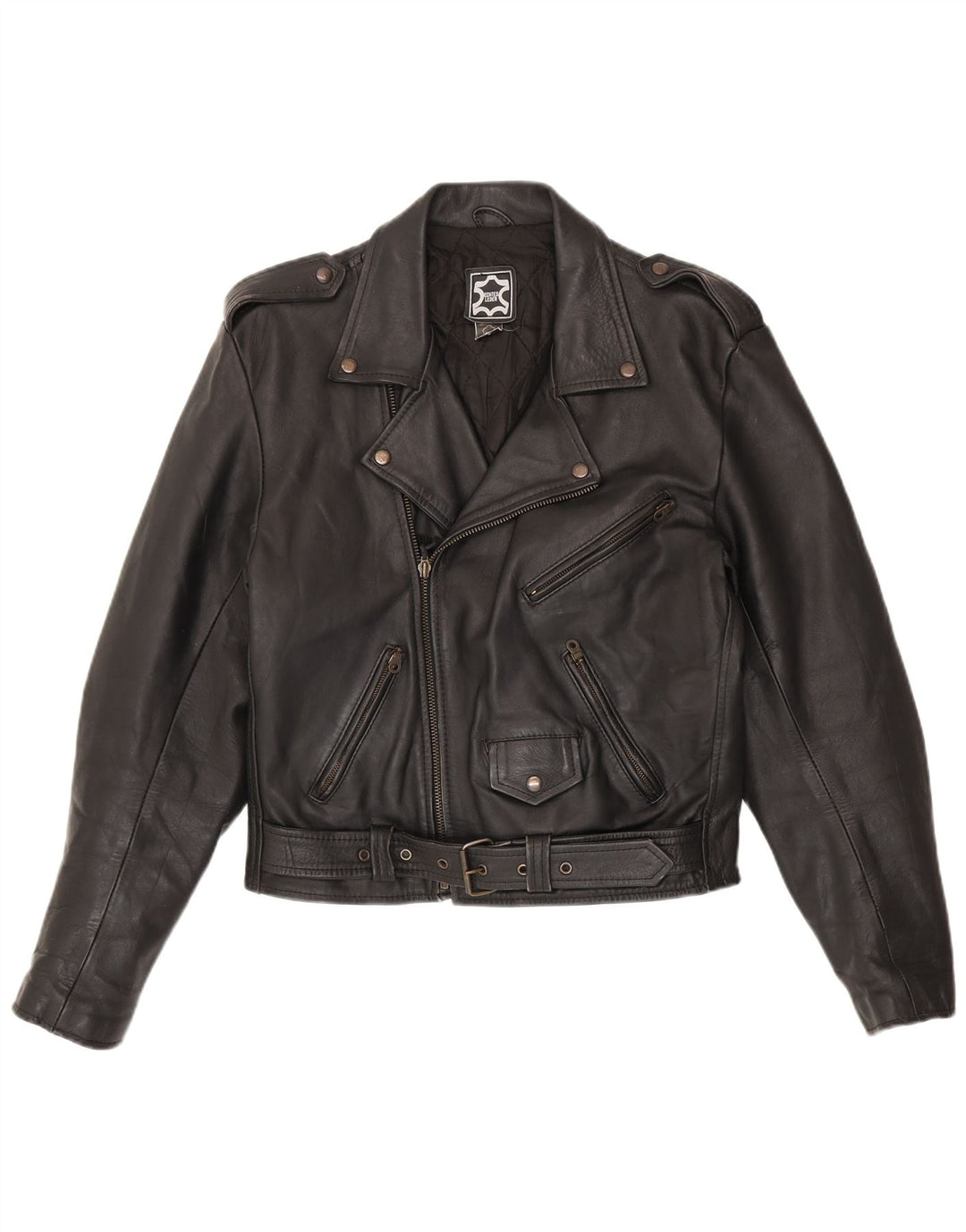 Jaqueta masculina vintage de couro militar para motociclista IT 50 médio preto