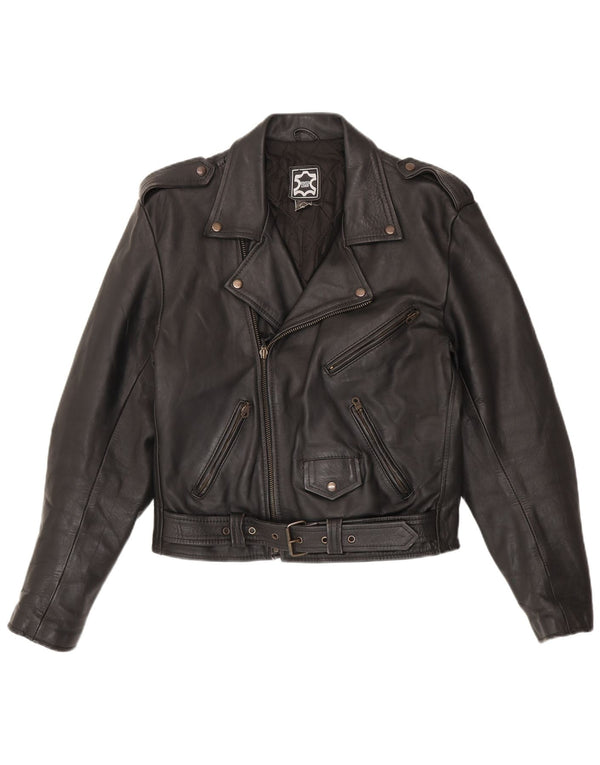 Jaqueta masculina vintage de couro militar para motociclista IT 50 médio preto