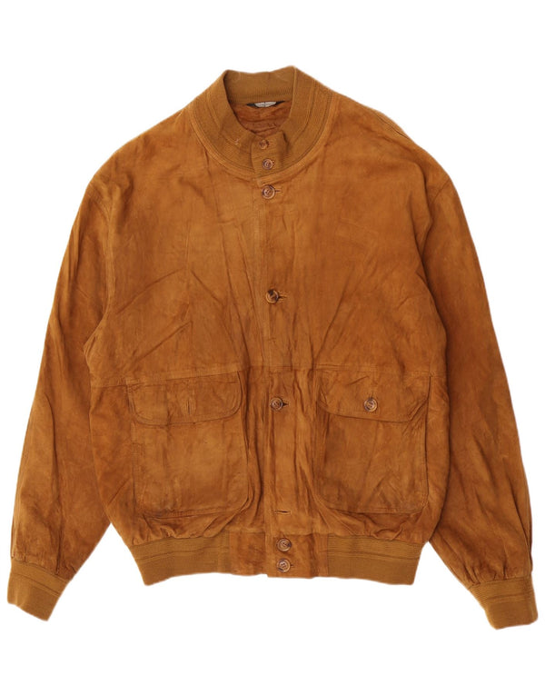 Vintage Mens Suede Bomber Jacket IT 54 2XL Couro Bege