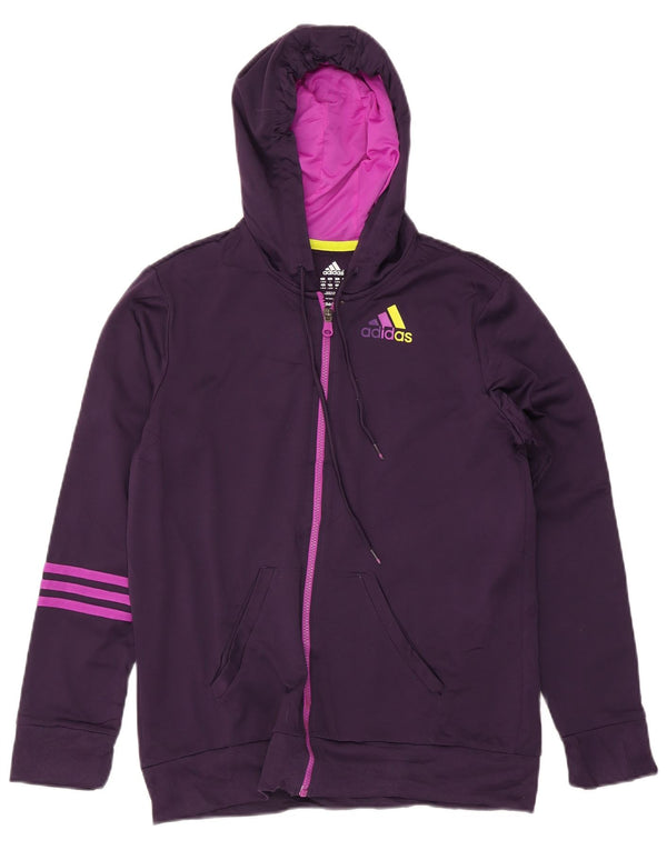 Suéter Adidas feminino com capuz e zíper Reino Unido 16/18 grande roxo poliéster