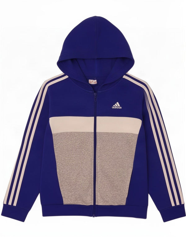 Suéter Adidas Boys Zip com capuz 9-10 anos Azul Colorblock Algodão