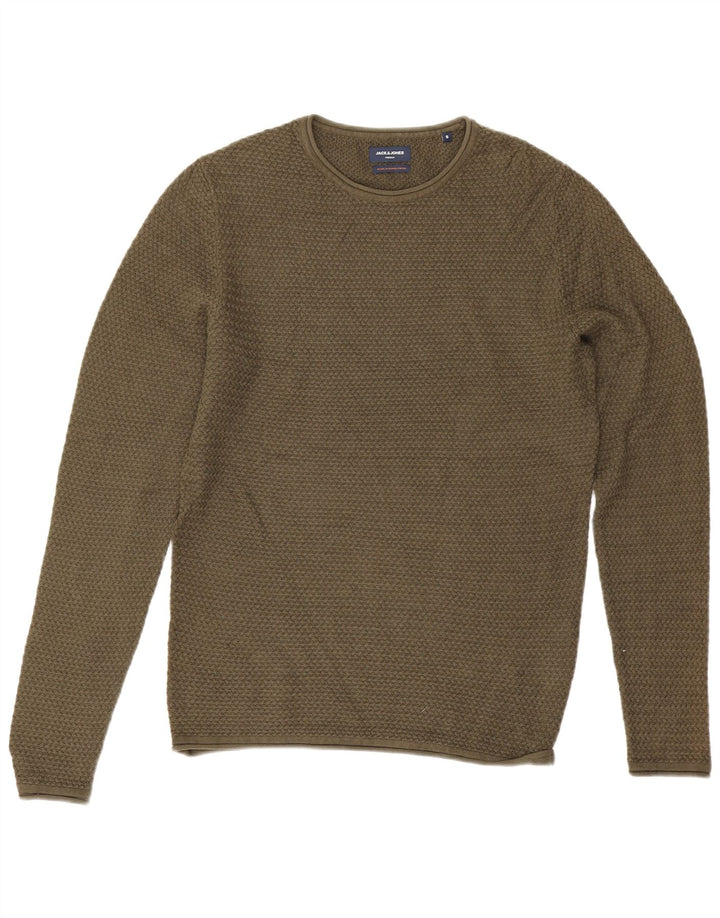 Suéter masculino Jack & Jones com gola redonda e algodão cáqui pequeno