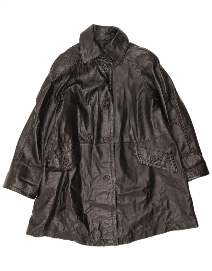 Casaco de couro superdimensionado feminino vintage Reino Unido 10 couro preto pequeno