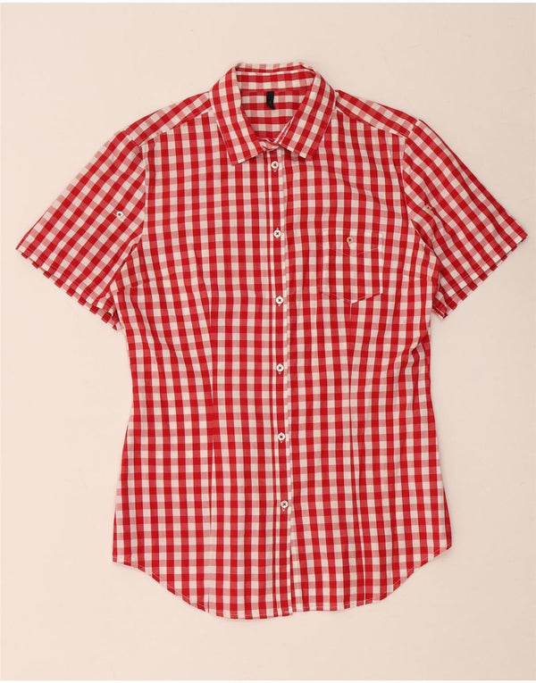 Camisa feminina de manga curta BENETTON UK 14 xadrez vermelho médio