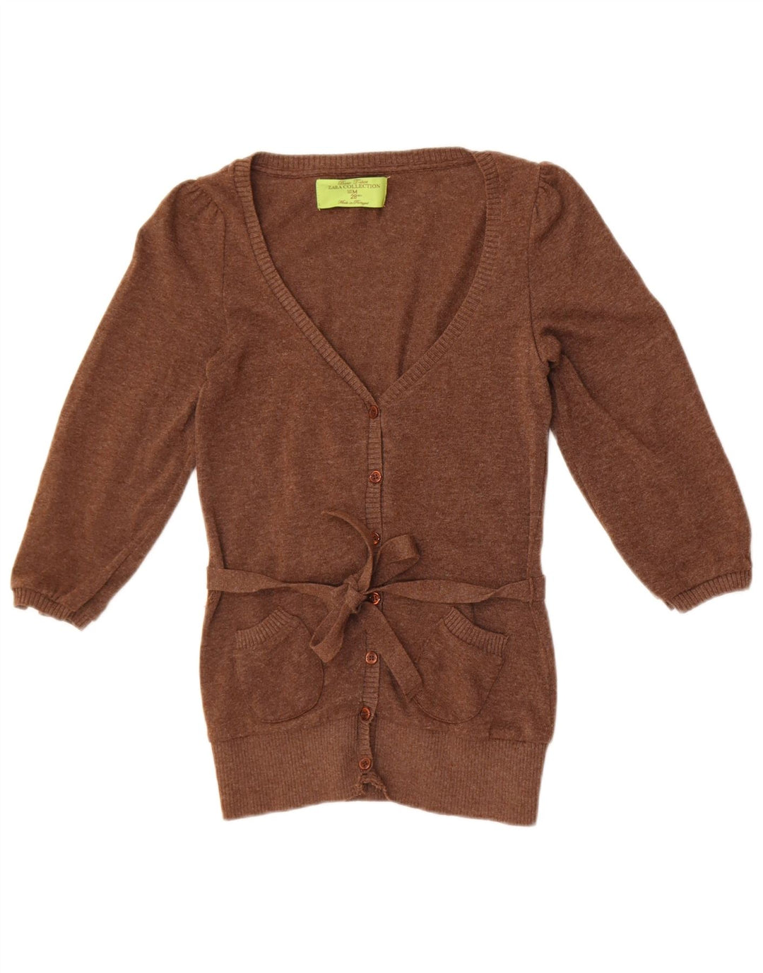 Suéter cardigã feminino Zara manga 3/4 Reino Unido 12 marrom médio