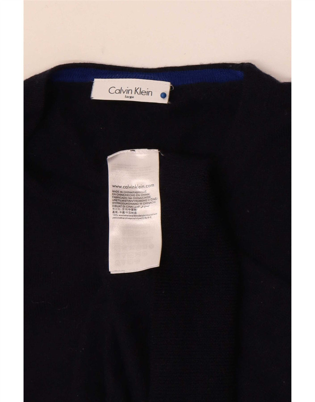 Suéter masculino Calvin Klein com gola redonda, grande lã azul marinho