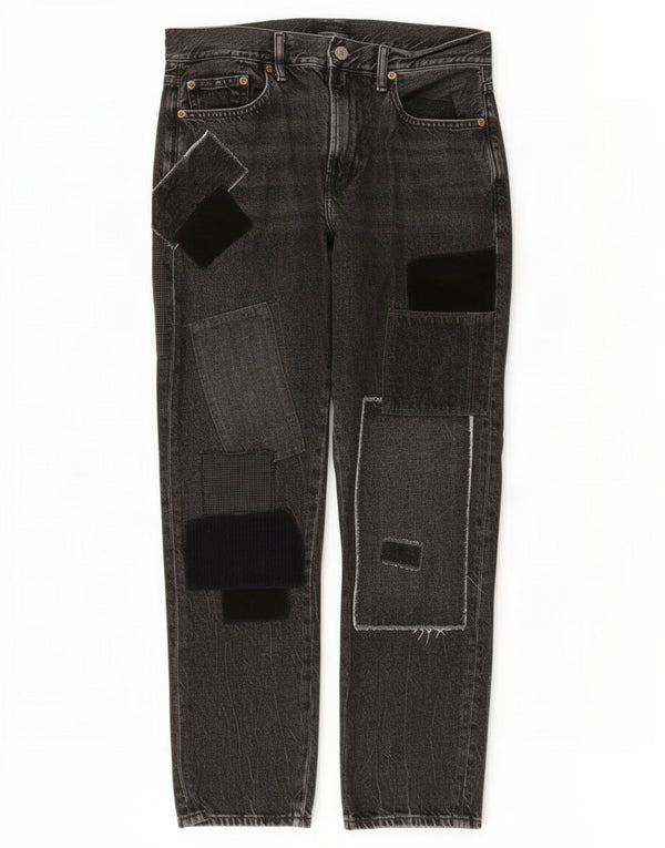 Jeans feminino Polo Ralph Lauren Boyfriend Tapered W27 L27 preto patchwork