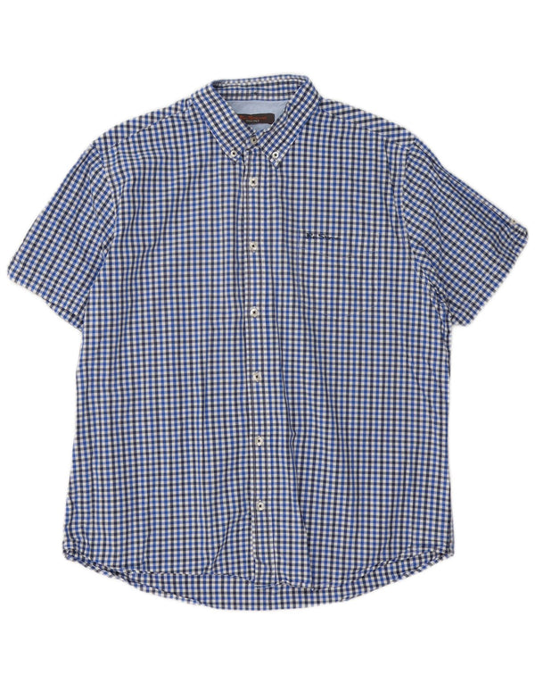 Camisa masculina de manga curta Ben Sherman XL azul algodão guingão