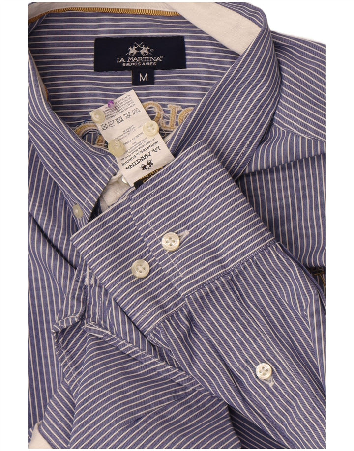 Camisa gráfica masculina La Martina algodão listrado azul médio