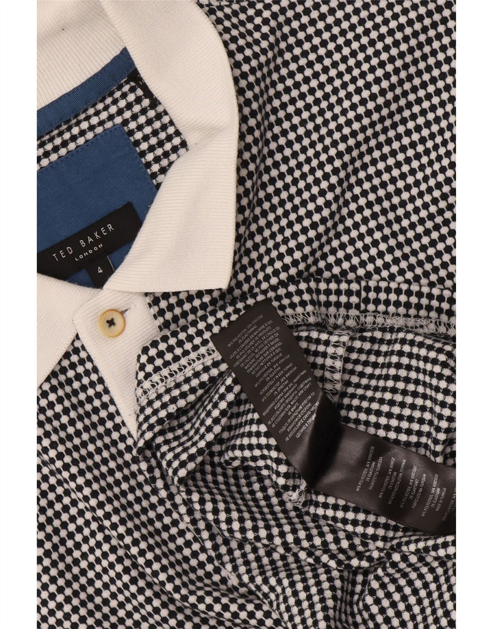 Camisa polo masculina de rugby Ted Baker tamanho 4 poliéster geométrico preto grande