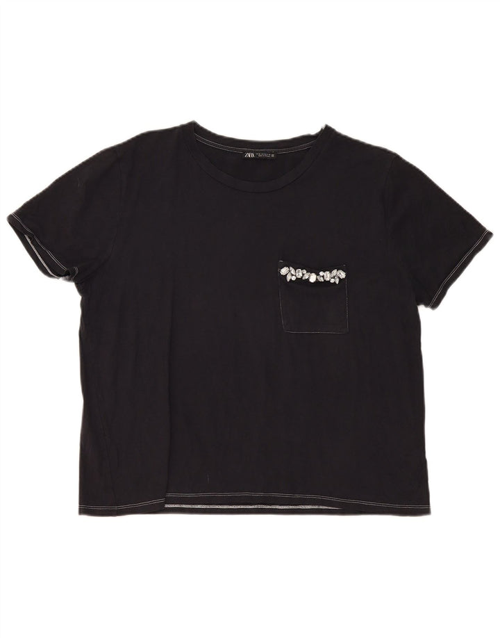 Camiseta feminina Zara UK 18 XL preta