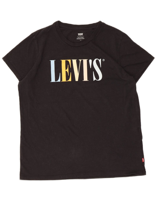 Camiseta feminina gráfica Levi's UK 14 grande algodão preto