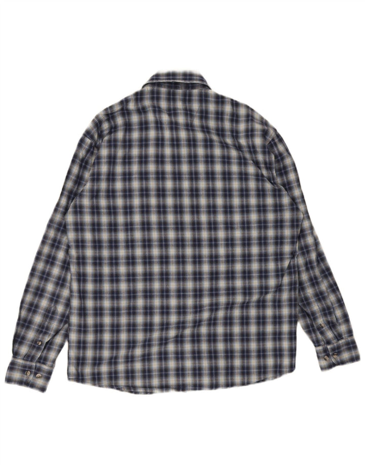 Camisa Wrangler masculina média azul marinho xadrez algodão