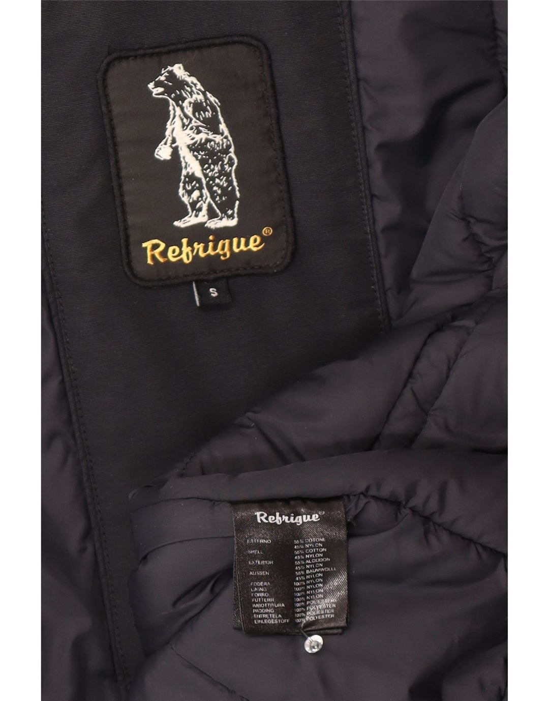 Jaqueta parka feminina com capuz Refrigue UK 10 algodão preto pequeno