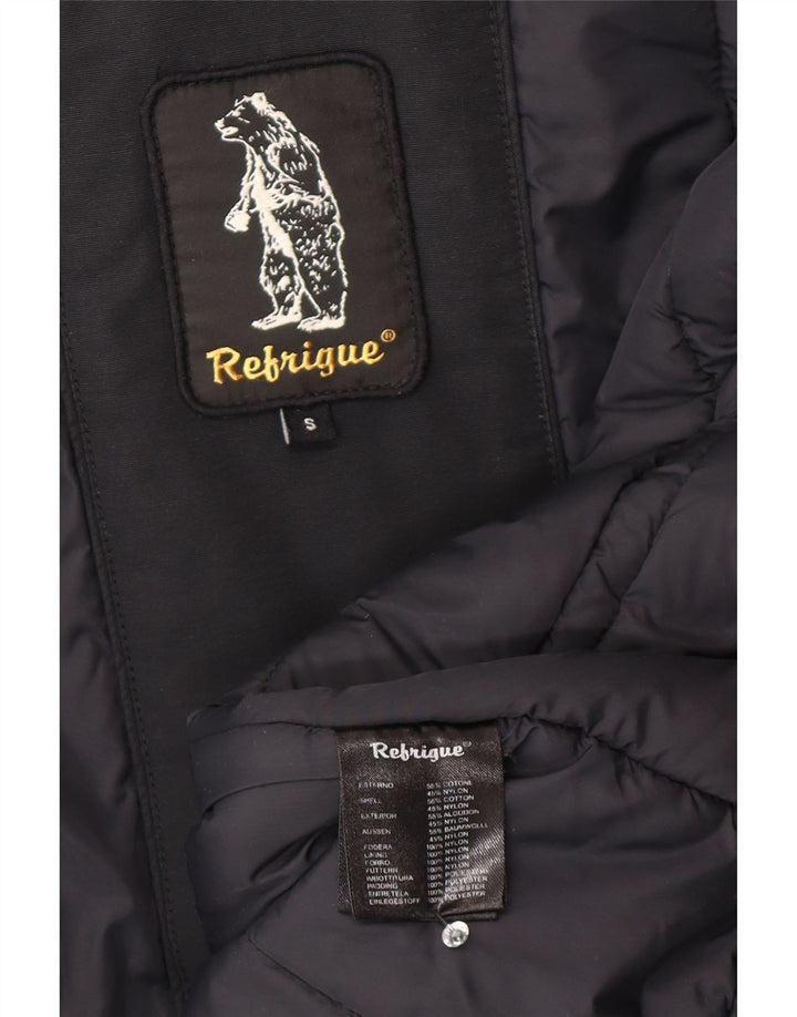 Jaqueta parka feminina com capuz Refrigue UK 10 algodão preto pequeno