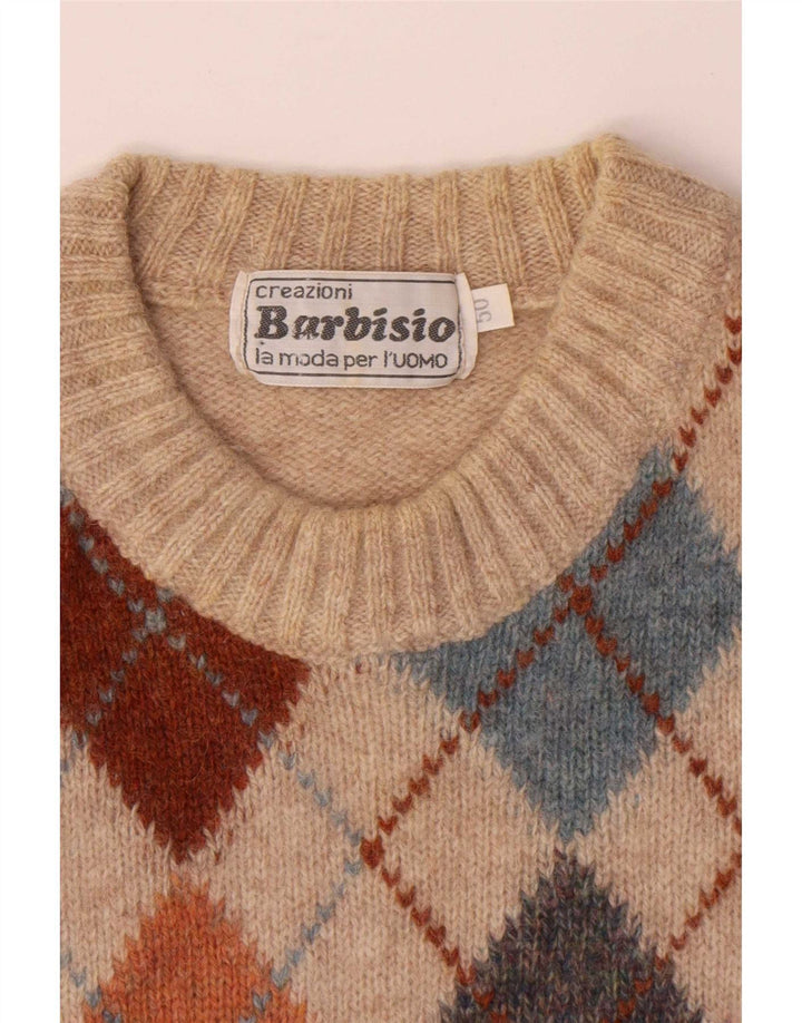 Barbisio Suéter masculino com gola redonda IT 50 Médio Bege Argyle/Diamante