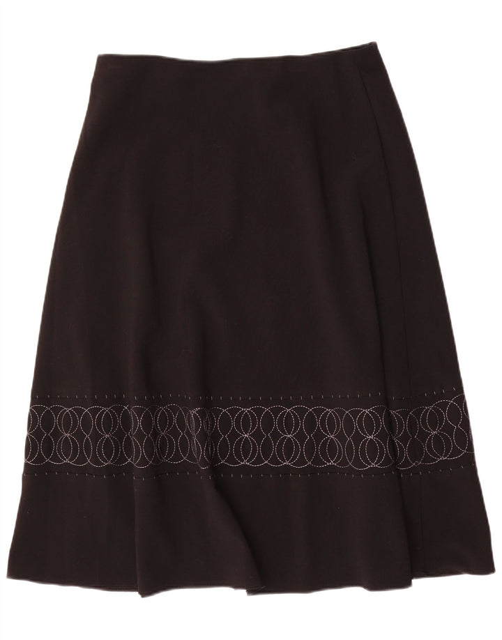 Saia larga feminina Marks & Spencer UK 12 médio W32 preta geométrica