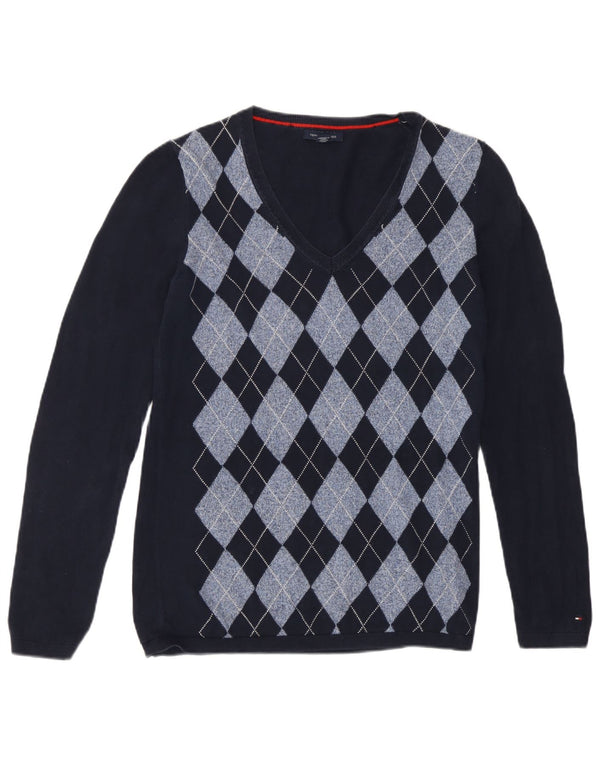 Suéter feminino Tommy Hilfiger com decote em V Reino Unido 12 médio azul marinho