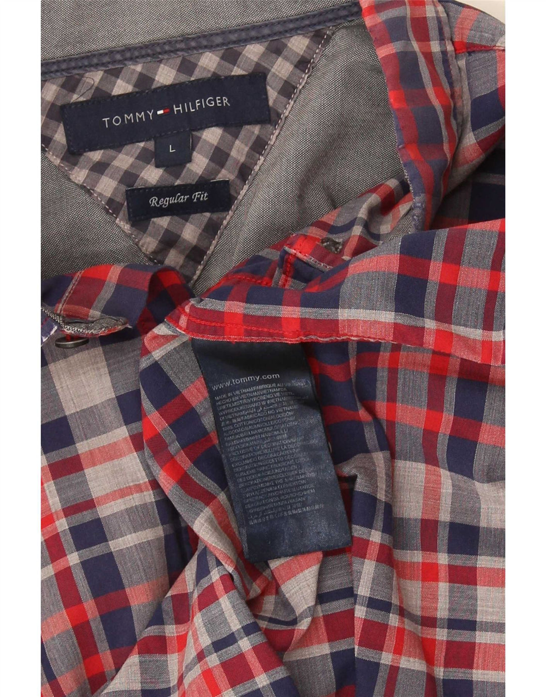 Camisa masculina Tommy Hilfiger Regular Fit grande algodão xadrez azul