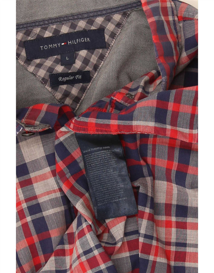Camisa masculina Tommy Hilfiger Regular Fit grande algodão xadrez azul