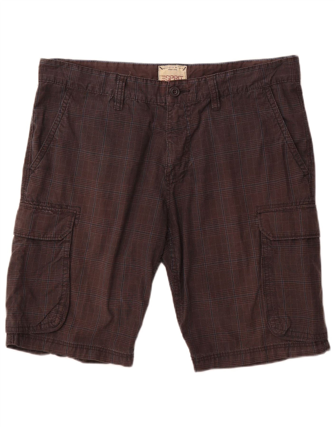 Shorts cargo masculino ESPRIT W36 grande algodão xadrez cinza