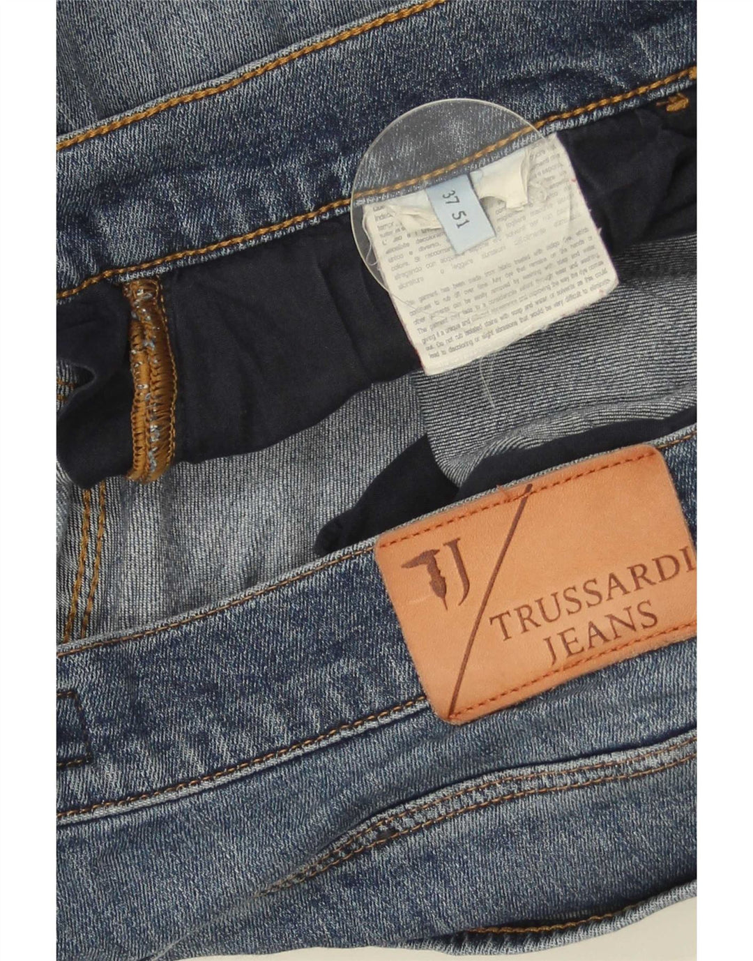 Trussardi Calça jeans masculina desgastada IT 51 grande W37 L26 azul