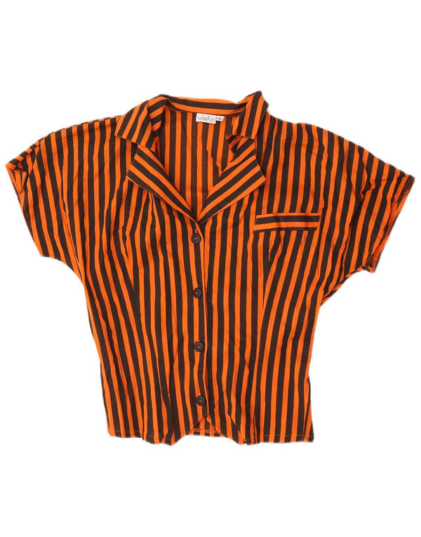 Blusa feminina vintage de manga curta UK 10 algodão listrado laranja pequeno
