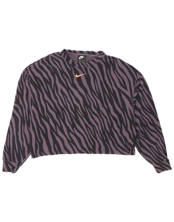 Nike Womens Crop Moletom Jumper UK 10 Pequeno Roxo Animal Print