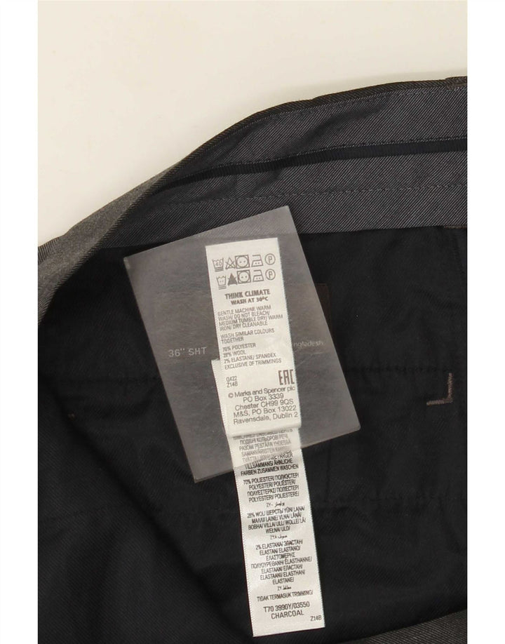 Calça masculina de ajuste regular Marks & Spencer W36 L29 poliéster cinza