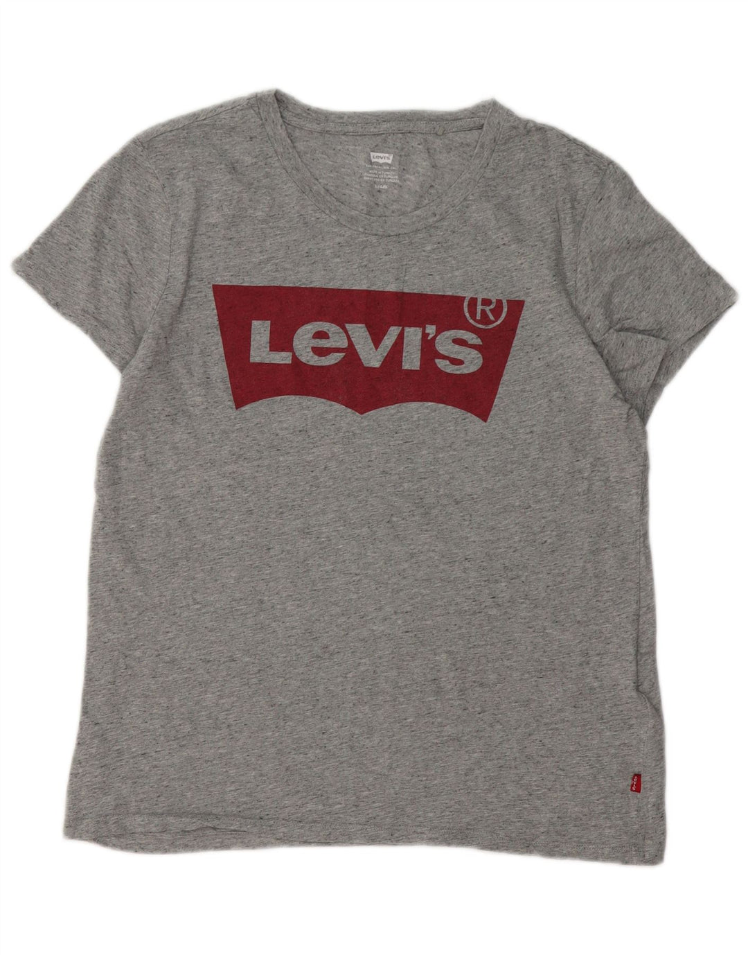Camiseta feminina gráfica Levi's UK 14 grande algodão manchado cinza