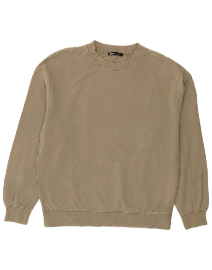 Zara moletom feminino oversized jumper UK 10 pequeno algodão cáqui
