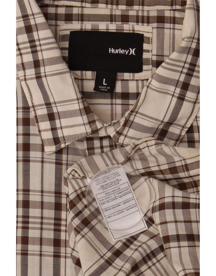 HURLEY Mens Shirt Large Beige Check Cotton Vintage Hurley and Second-Hand Hurley from Messina Hembry 
