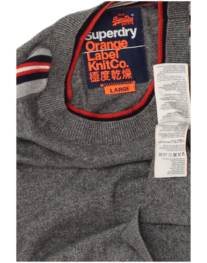 Suéter feminino SUPERDRY com gola redonda Reino Unido 16 grande algodão cinza