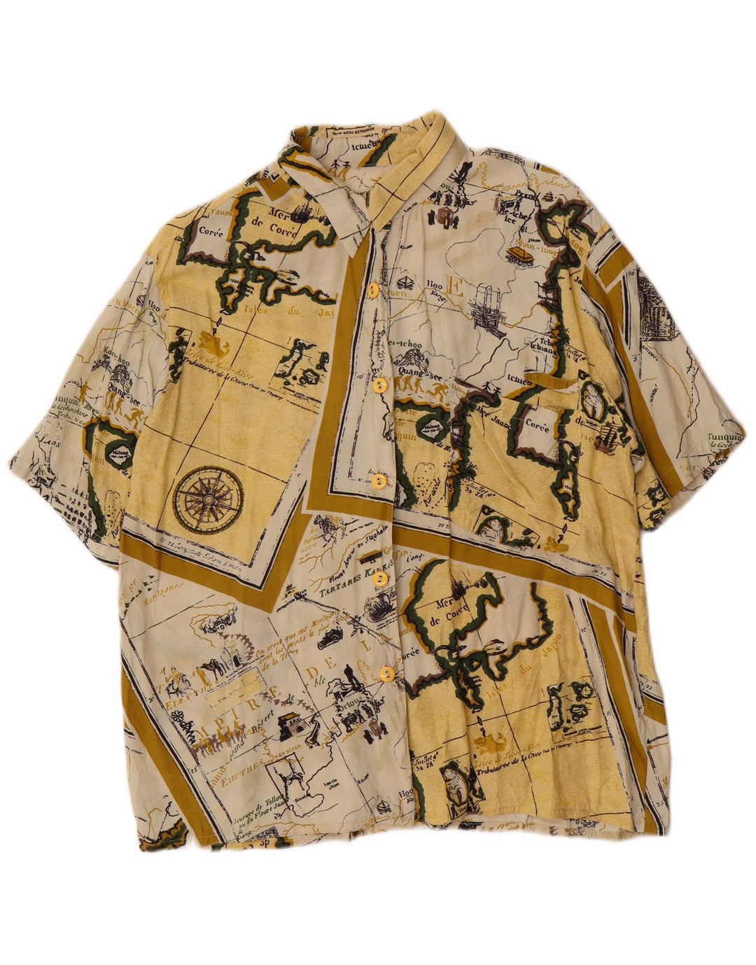 Camisa feminina vintage de manga curta com padrão abstrato Reino Unido 14 grande amarela