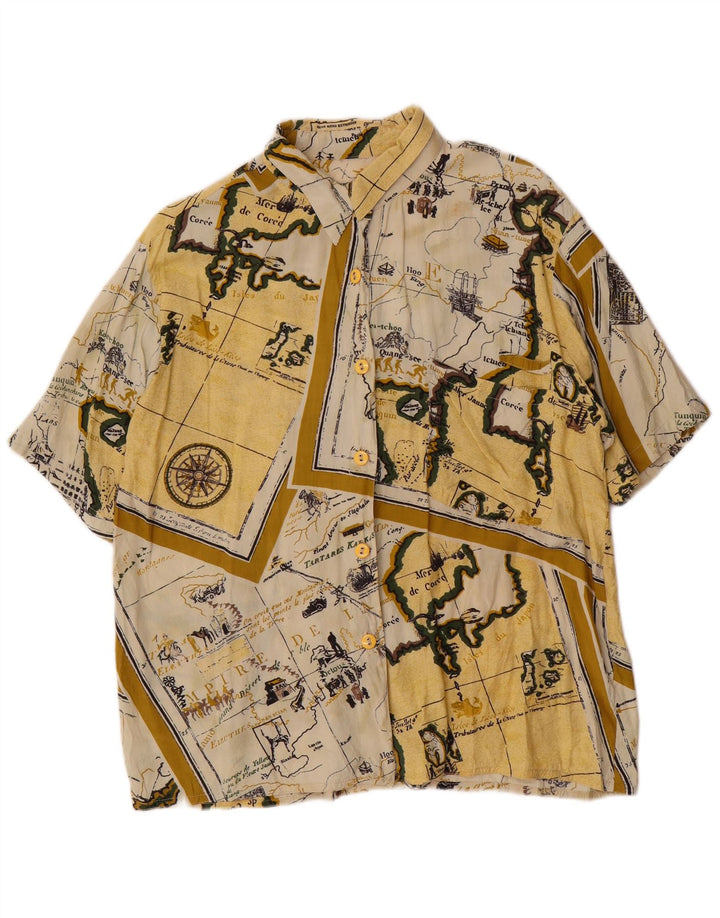 Camisa feminina vintage de manga curta com padrão abstrato Reino Unido 14 grande amarela