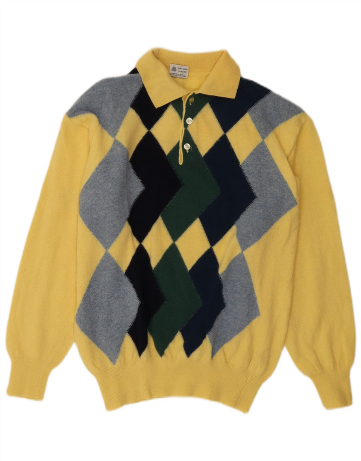 Suéter masculino CAGI com gola polo e lã diamante médio amarelo