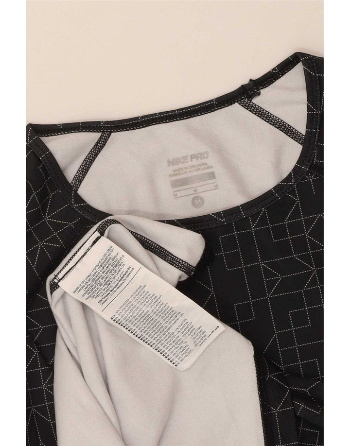 Nike Womens Dri Fit Top Manga Longa UK 12 Médio Preto Geométrico Poliéster