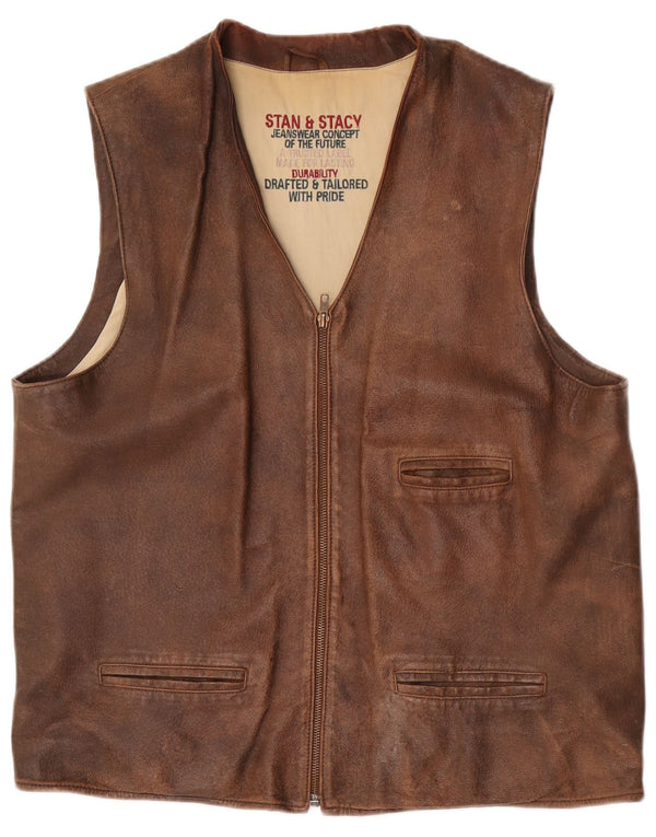 Colete de couro masculino vintage UK 42 XL couro marrom