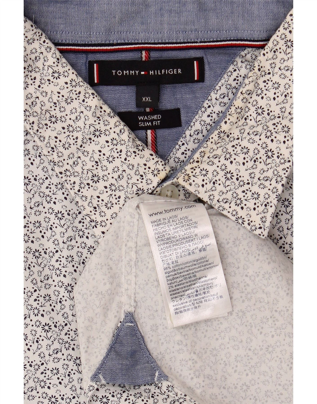 Camisa masculina Slim Fit Tommy Hilfiger 2XL algodão floral azul