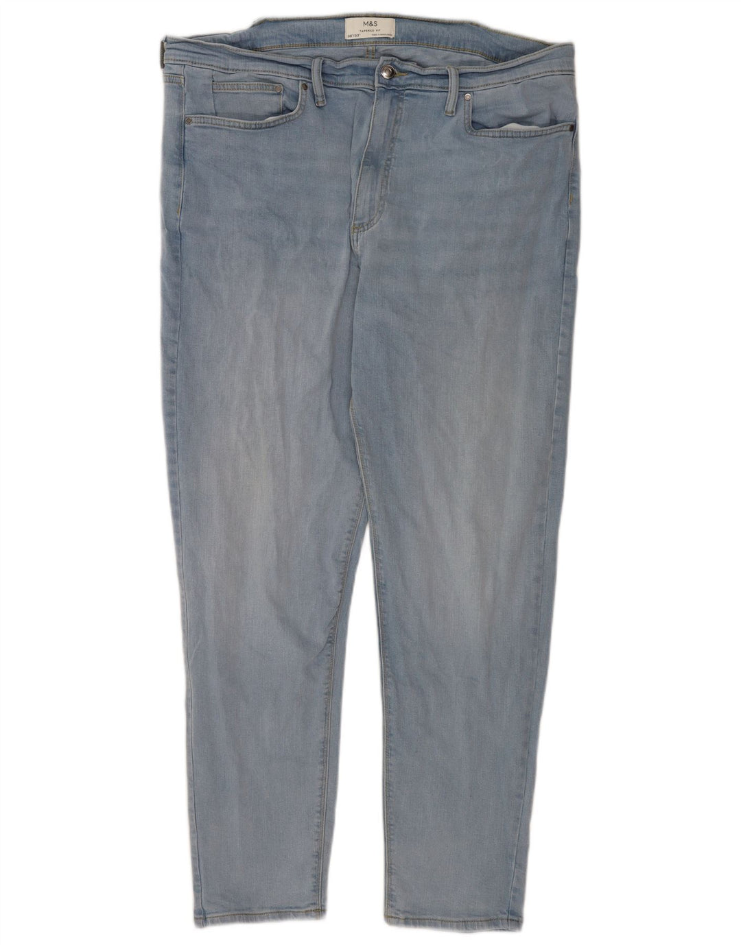 Jeans cônicos masculinos Marks & Spencer W38 L30 algodão azul