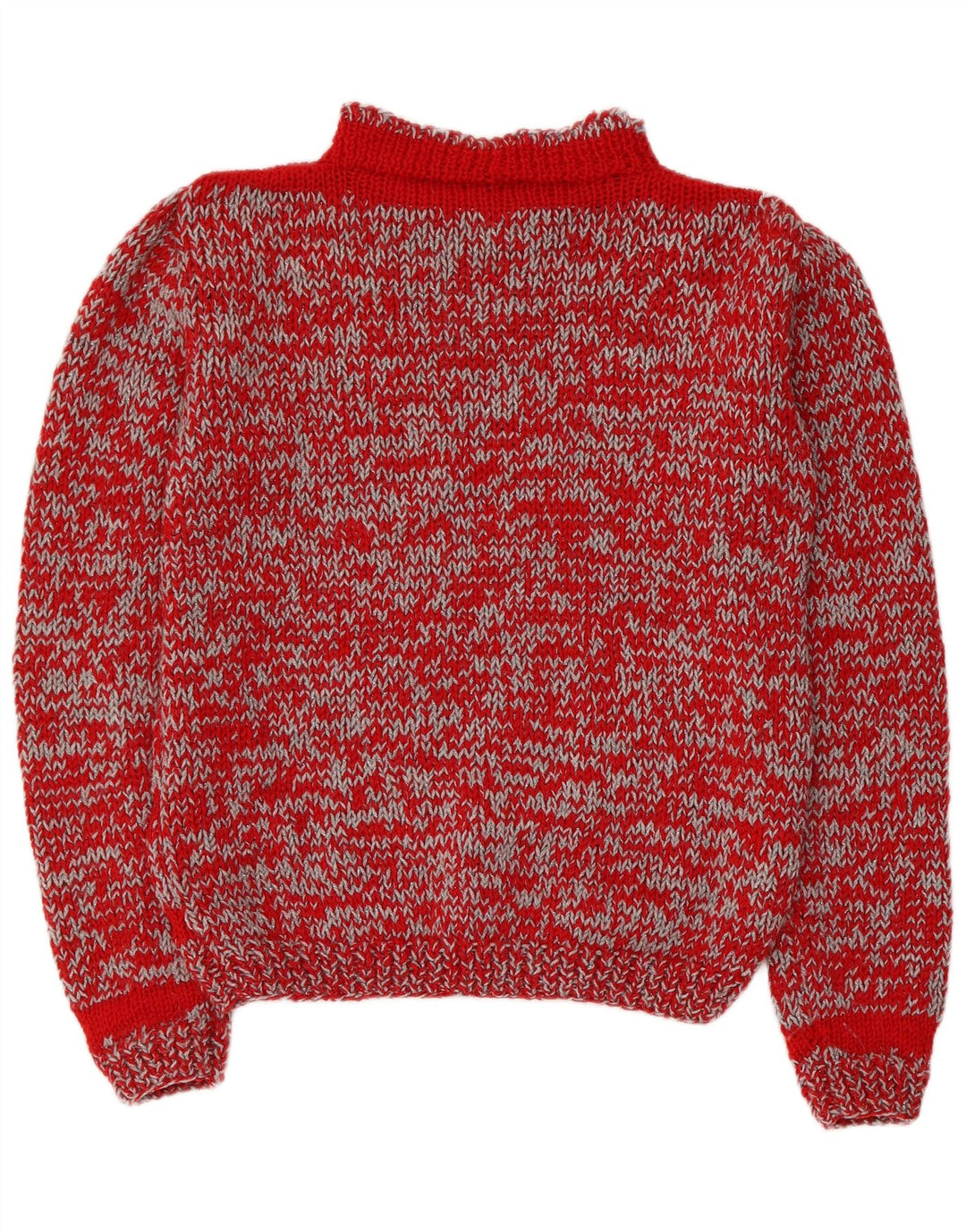 Suéter feminino vintage com gola tartaruga Reino Unido 14 listrado vermelho médio