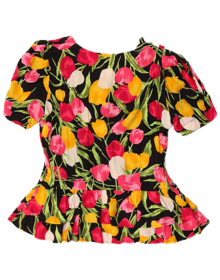 Blusa Feminina Superior Manga Curta Top IT 46 Grande Floral Multicolorido