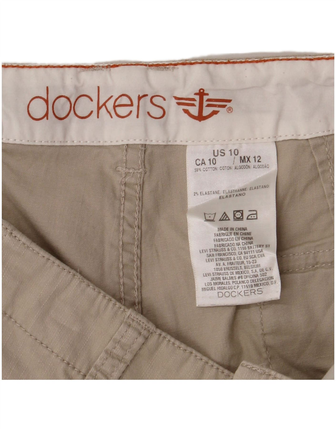 DOCKERS Shorts Chino Feminino US 10 Grande W32 Algodão Bege