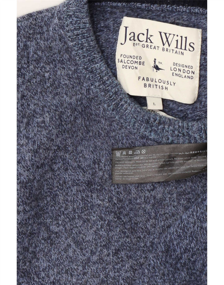 Jack Wills Suéter masculino com gola redonda, grande lã manchada azul
