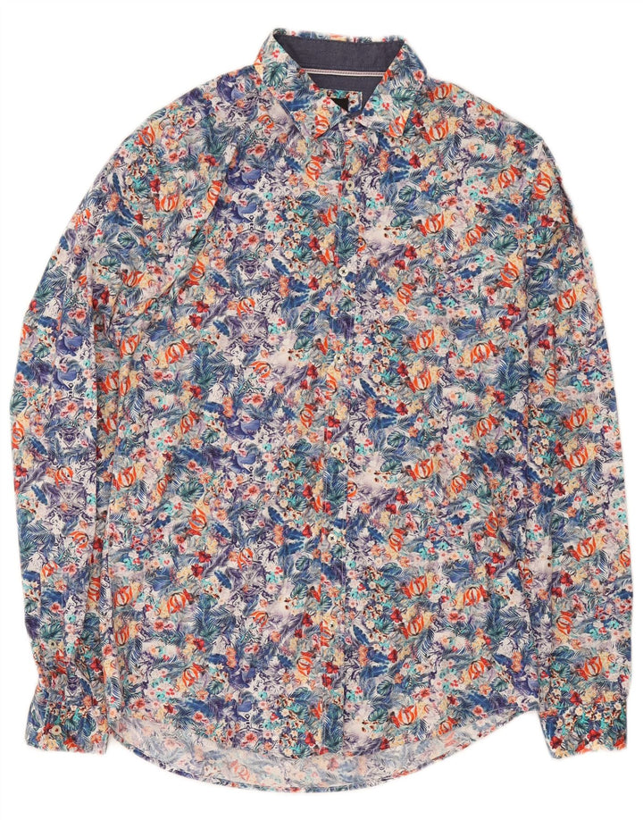 Camisa masculina Zara Slim Fit média de algodão floral multicolorido