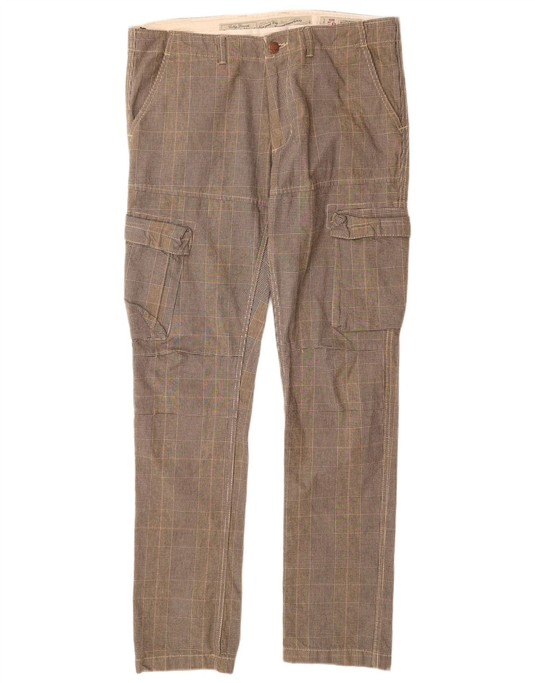 Calça cargo slim masculina GRAND & HILLS IT 50 grande W34 L33 cinza xadrez